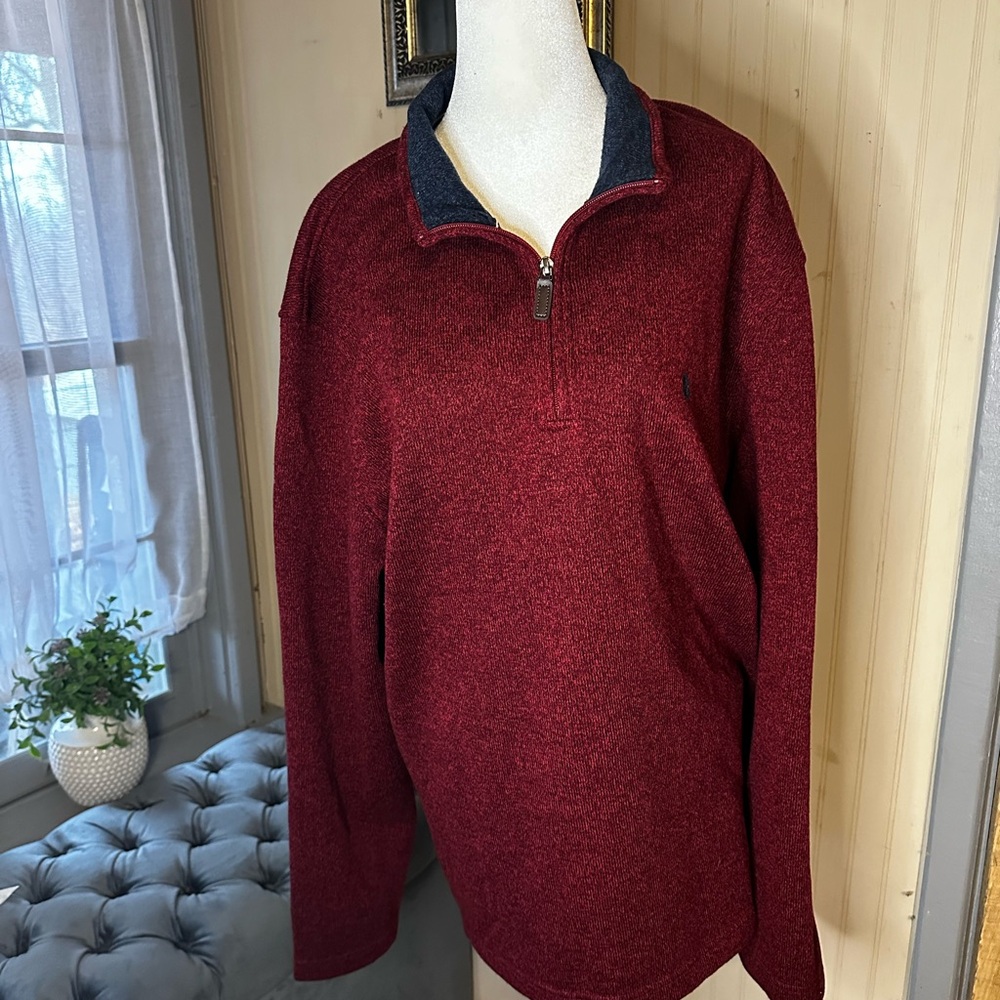 IZOD Mens XXL Burgundy Quarter Zip Pullover Sweater Fleece Knit Golf Casual